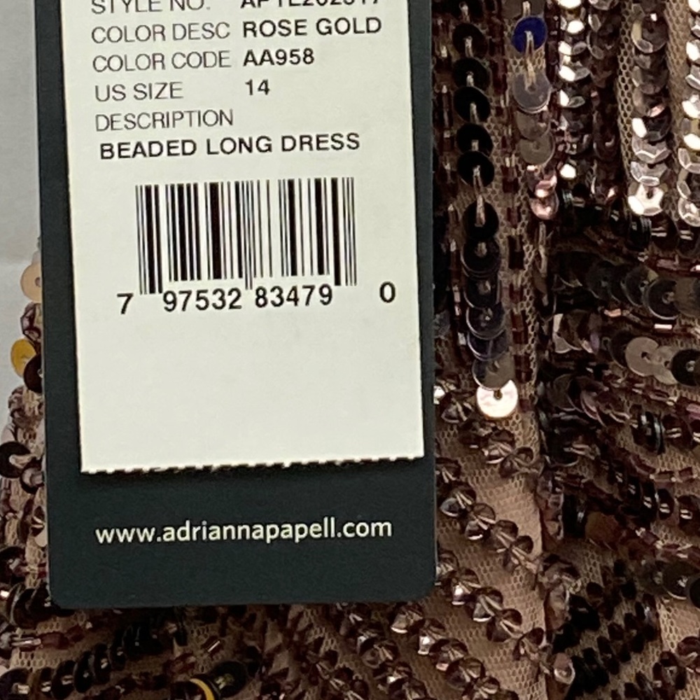 Adrianna Papell rose gold sequins& beaded sleeveless long gown - Picture 6 of 9